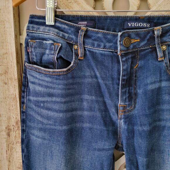 Vigoss Women's Marley Mid-Rise Jagger Skinny Destructed Denim Jeans Classic Fit - Picture 2 of 10